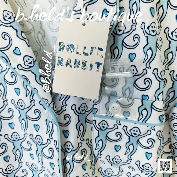 Roller Rabbit Lovely Monkey Polo Pajamas in Powder Blue/Navy Size Small New NWT - Picture 5 of 14